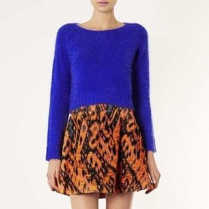 TOPSHOP Black and Orange Boucle Skater Skirt Women’s Size 6